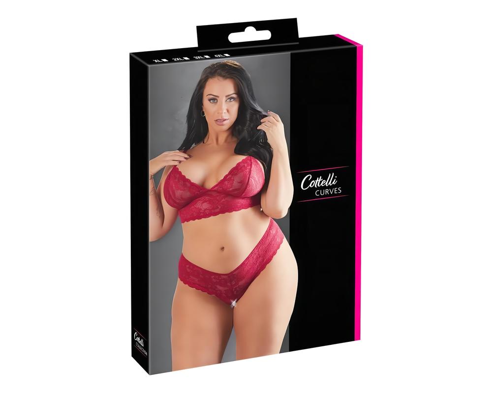  Cottelli Plus Size - puha csipke melltartó szett (piros) akciós termékkép 1