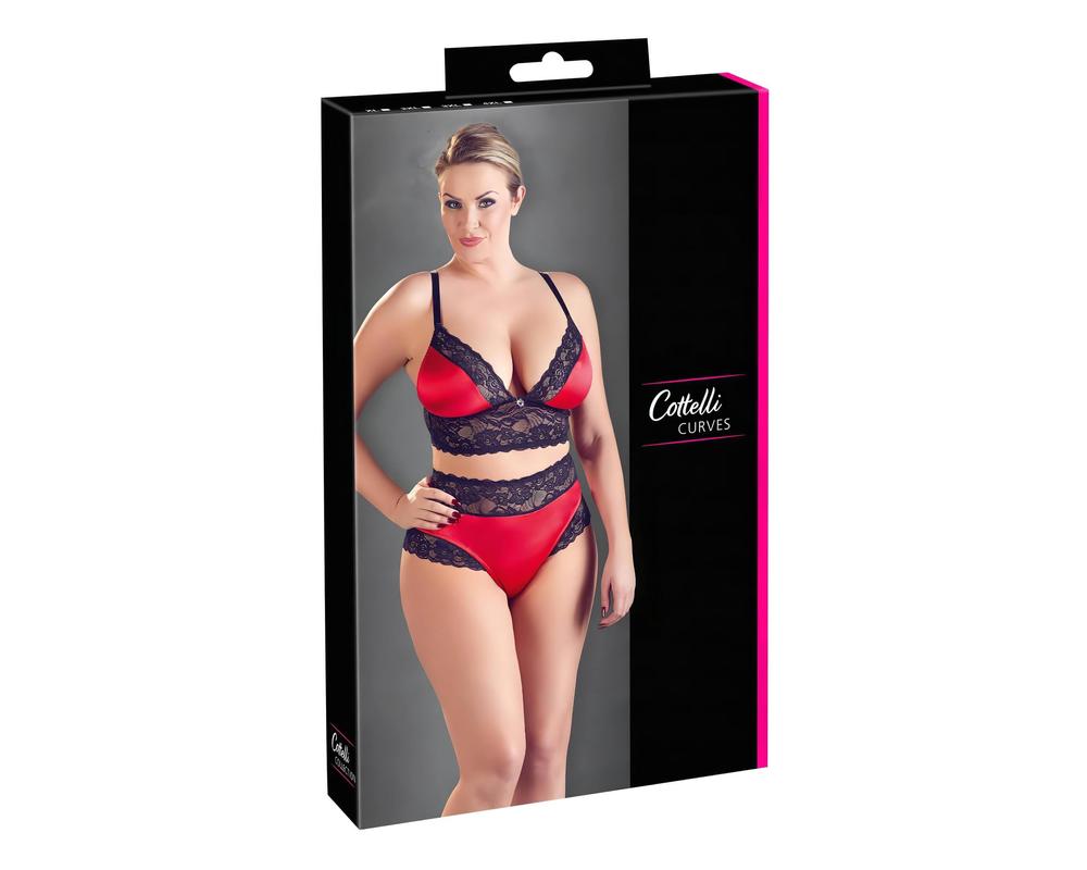  Cottelli Plus Size - csipke-szatén melltartó szett (fekete-piros) akciós termékkép 1