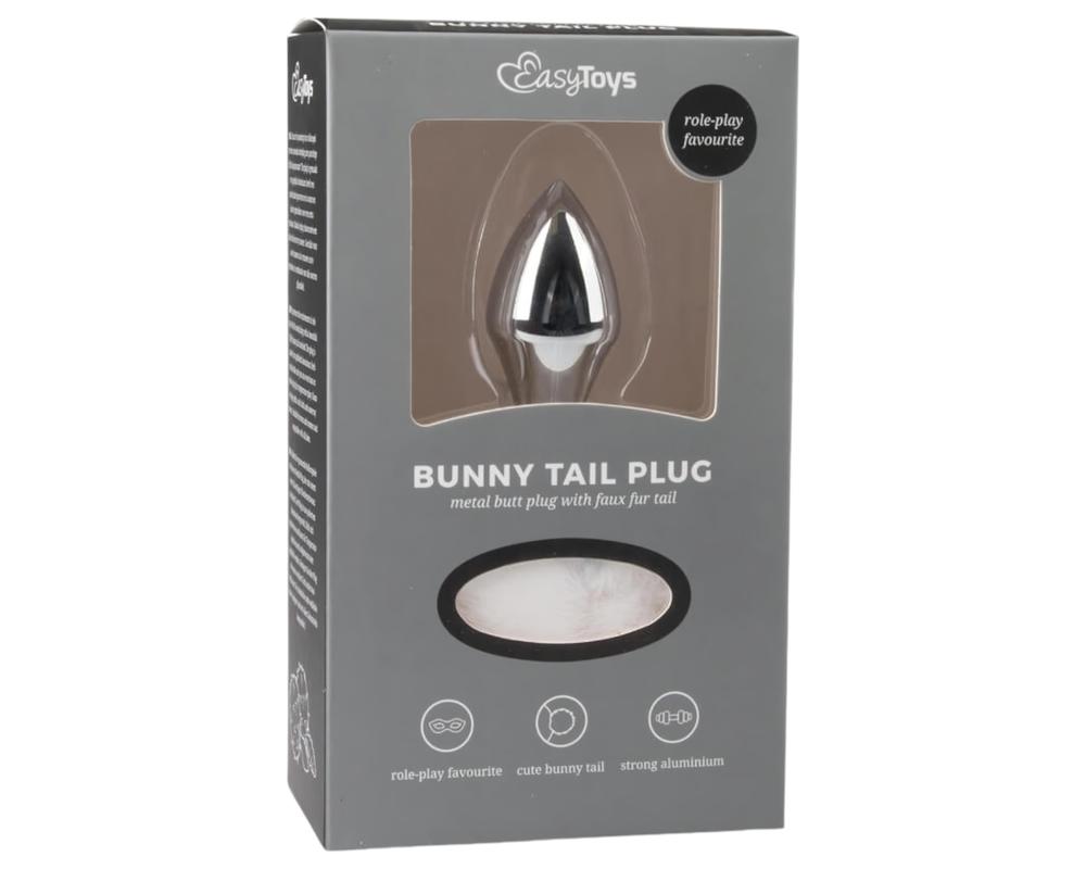  Easytoys Bunny NO1 - fém anál dildó nyuszifarokkal (ezüst-fehér) akciós termékkép 1